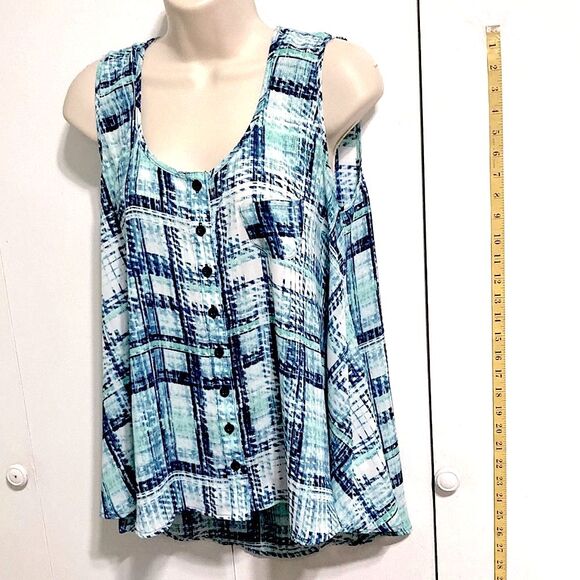 STYLE and CO High Low Sleeveless Swing Tank Top Blouse Blue White Womens Medium - Picture 2 of 11